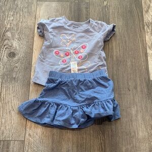 Pekkle Blue Butterfly T-Shirt and Skirt Set